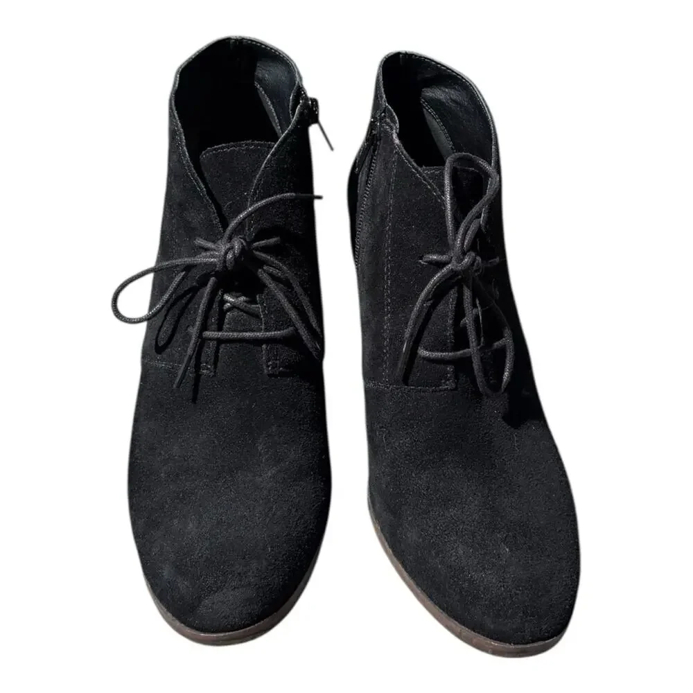 Lucky Brand Shylow Black Wedge Booties Size 10M Laces Zipper Leather Shoes Suede